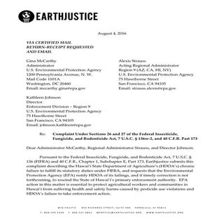 Earthjustice EPA DOA Letter