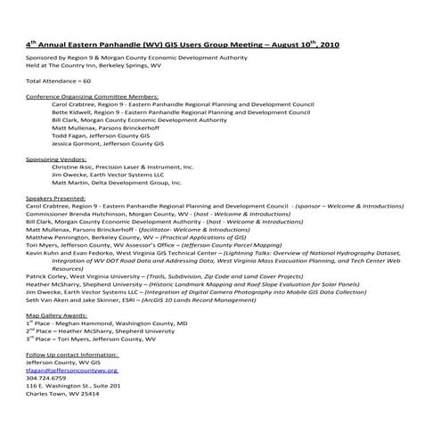 4th Annual EPAN 2010  WV GIS Users Group Proceedings
