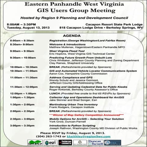2013 WV Epan GIS Users Group Meeting Agenda