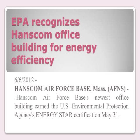 Epa recognizes hanscom office building for energy efficiency