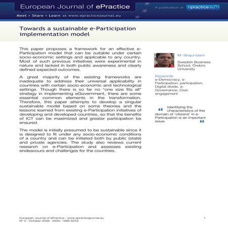 Towards a sustainable e-Participation implementation model 