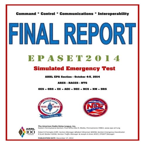Final Report of the EPA Simulated Emergency Test 