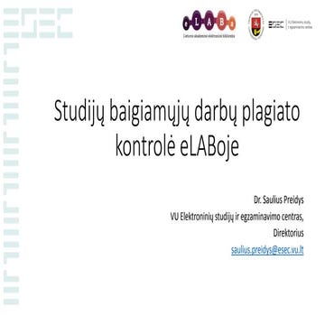 Studijų baigiamųjų darbų plagiato kontrolė eLABoje