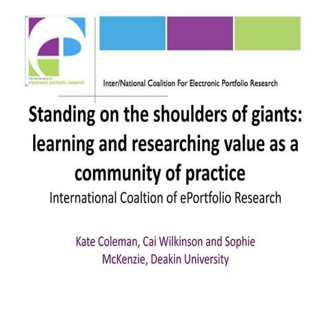 Standing on the shoulders of giants: learning and researching value as a comm...