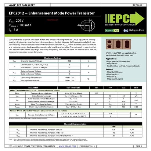 Datasheet of EPC2012