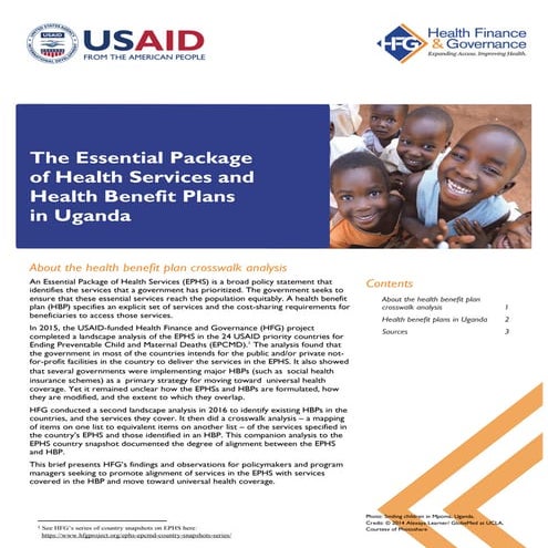 Essential Package of Health Services and Health Benefit Plans Mapping Brief