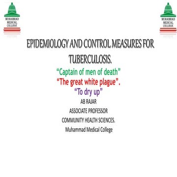 Epidemiology & Control measures for Tuberculosis.  
