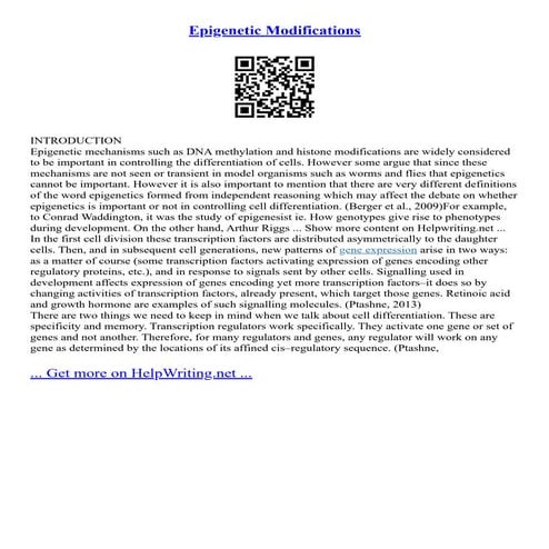 Epigenetic Modifications