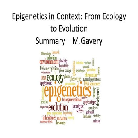 Epigenetics in context - M.Gavery's Summary