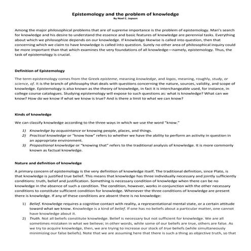 Epistemology and the problem of knowledge