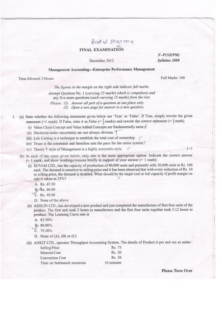 CWA Final EPM - Question Paper - Dec12