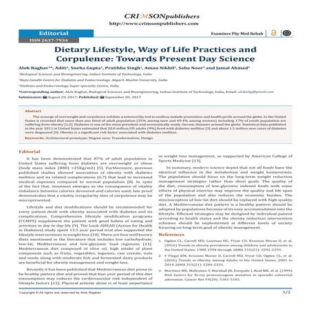 Crimson Publishers-Dietary Lifestyle, Way of Life Practices and  Corpulence: ...