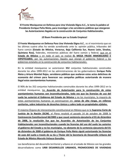 Acusan a Peña Nieto y a Montiel de permitir fraude inmobiliario
