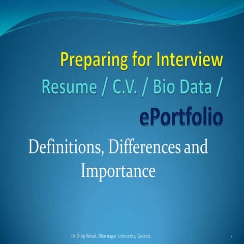 Resume, C.V., BioData and ePortfolio
