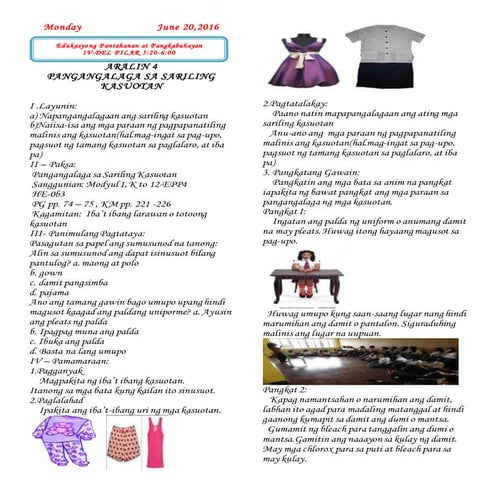 Epp aralin 5 8 pangangalaga ng kasuotan