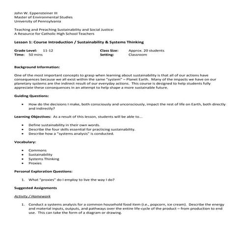 Lesson 1: Course Introduction / Sustainability & Systems Thinking