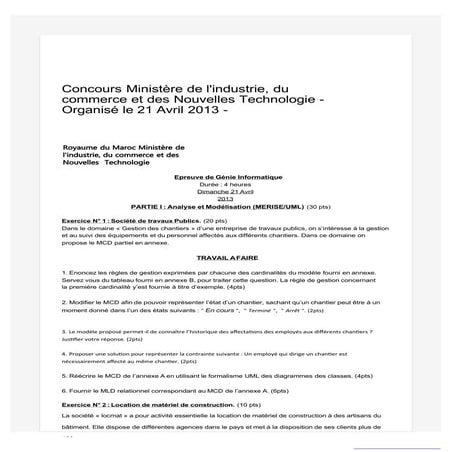 Epreuve concours génie informatique