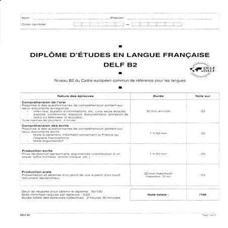 Caractéristiques examen DELF B2 et description | PDF