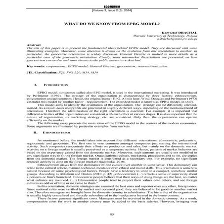 Ethnocentric, polycentric, regiocentric, geocentric model (EPRG) or EPG Model