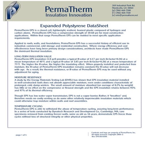 Permatherm Expanded Polystyrene Physical Properties | PDF