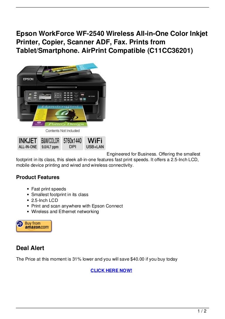 Epson WorkForce WF2540 Wireless AllinOne Color Inkjet Printer, Cop…
