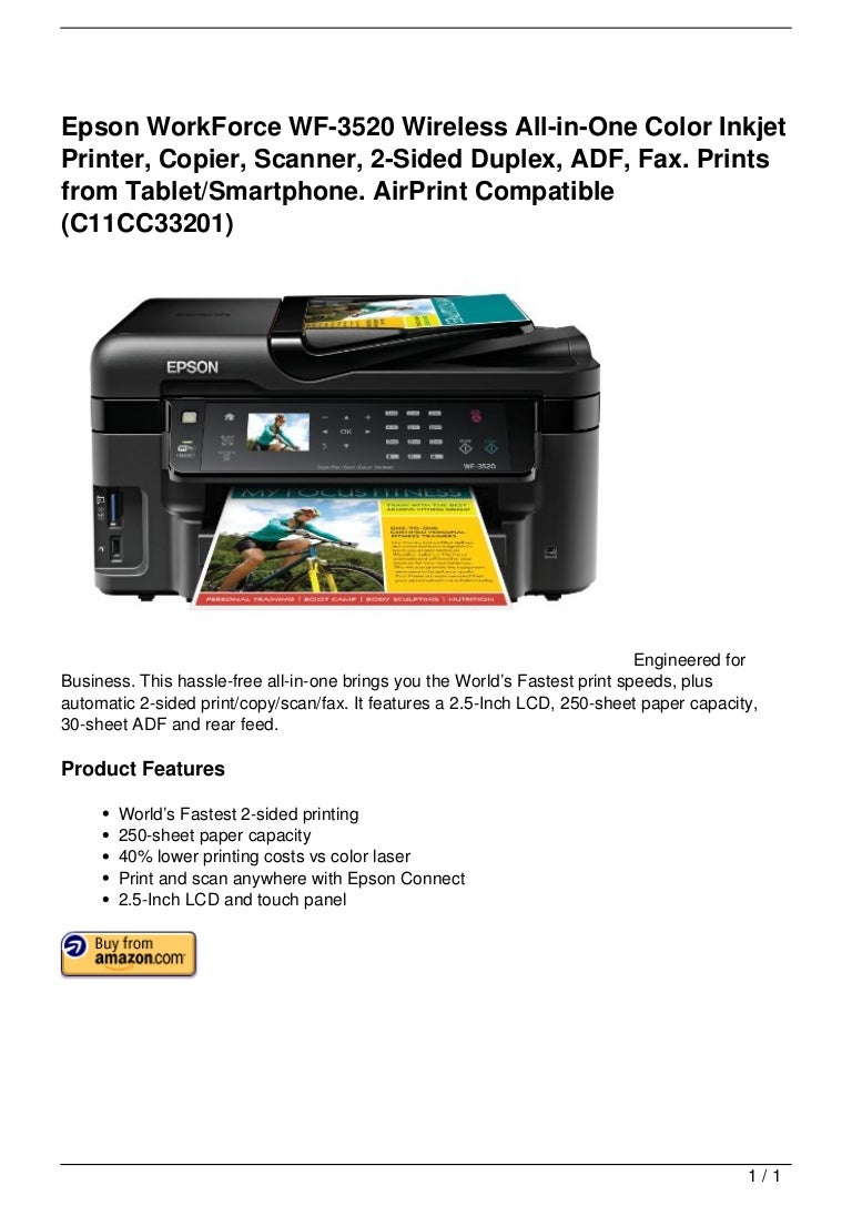 Epson WorkForce WF3520 Wireless AllinOne Color Inkjet Printer, Cop…
