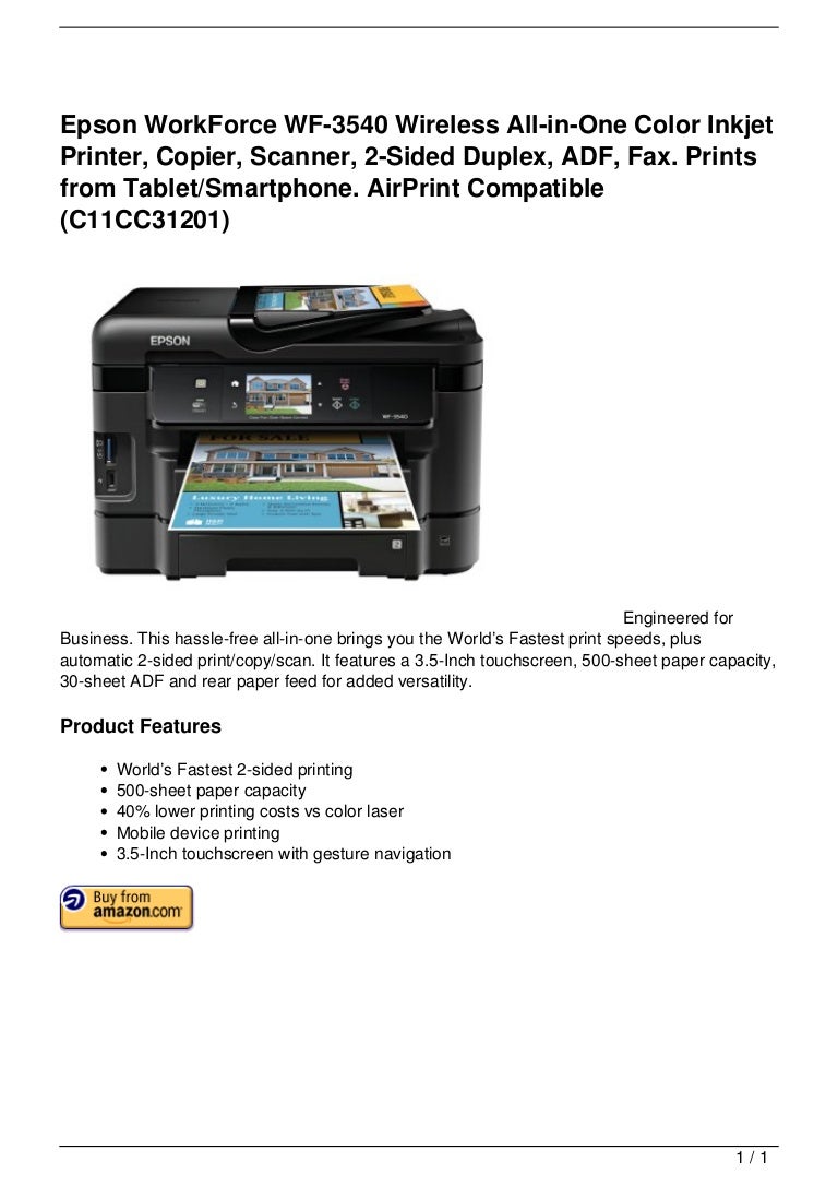 Epson WorkForce WF3540 Wireless AllinOne Color Inkjet Printer, Cop…