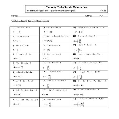 Equações 1º grau   simples e com parenteses