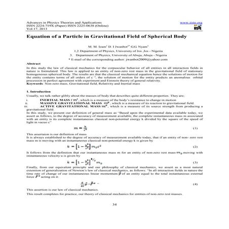 Equation of a particle in gravitational field of spherical body | PDF