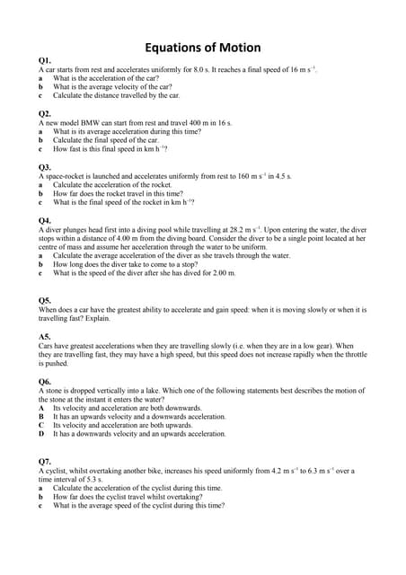 Equations of motion worksheet