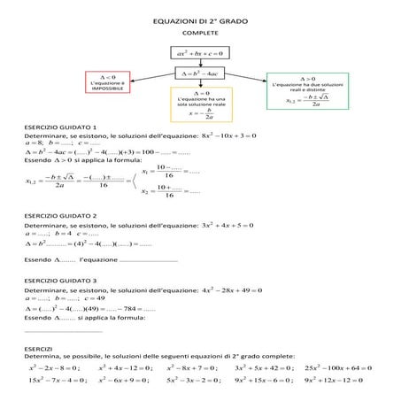 Equazioni di 2 grado   esercitazione guidata