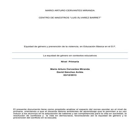 Equidad de género y prevención de la violencia