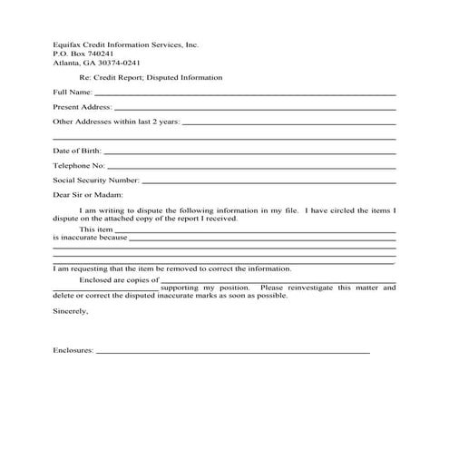 Equifax Dispute Form | PDF