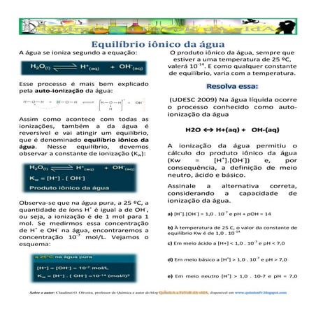 Equilíbrio iônico da água | PDF