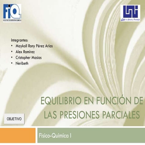 Equilibrio quimico en funciones de las pesiones parciales