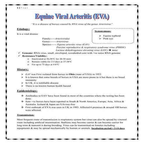 Equine viral arteritis (eva)