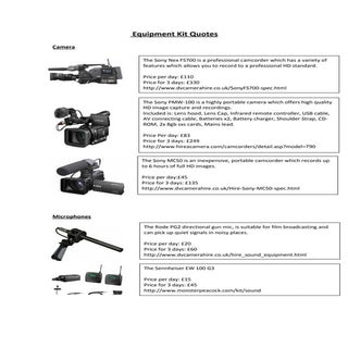 Equipment kit list