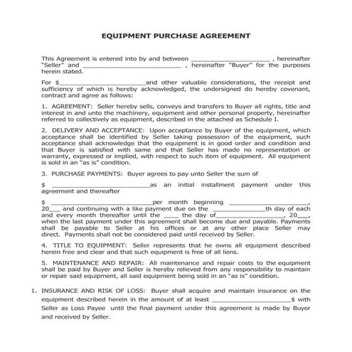EQUIPMENT SALE AGREEMENT | PDF