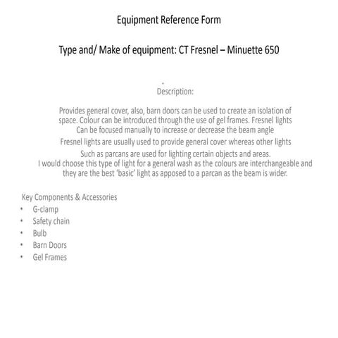 Equipment reference form lighting