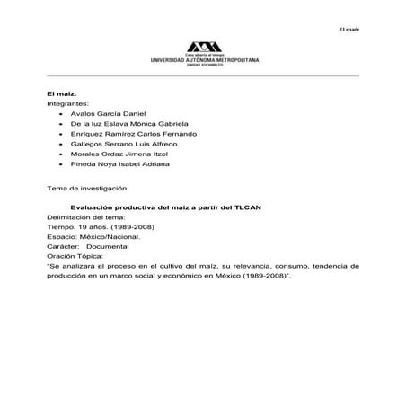 Evaluación productiva del maíz a partir del TLCAN