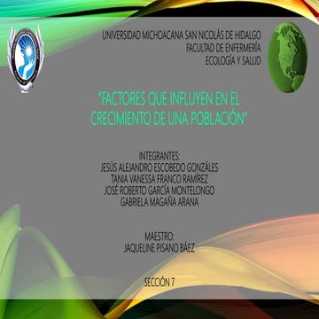 FACTORES QUE INFLUYEN EN EL CRECIMIENTO DE UNA POBLACIÓN 