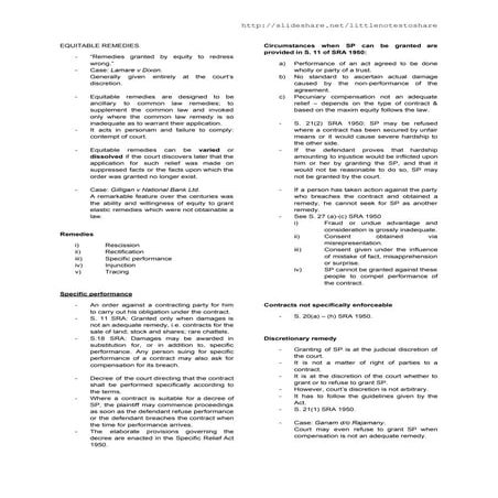 LAW501: Equity & Trust: Equitable Remedies Notes