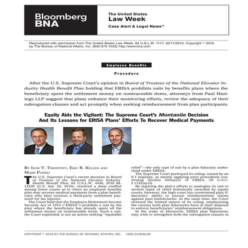 Equity Aids the Vigilant: The Supreme Court’s Montanile Decision And Its Less...