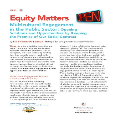 Equity Matters: Multicultural Engagement in the Public Sector: Solutions and ...
