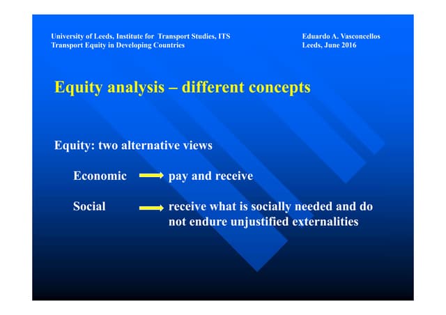 Equity analysis - urban mobility challenges in developing countries