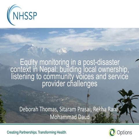 Equity monitoring in a post-disaster context in Nepal: building local ...