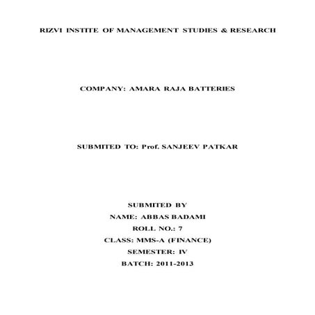 Equity Valuation - Amara Raja Batteries