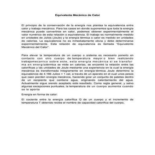 Equivalente mecánico de calor