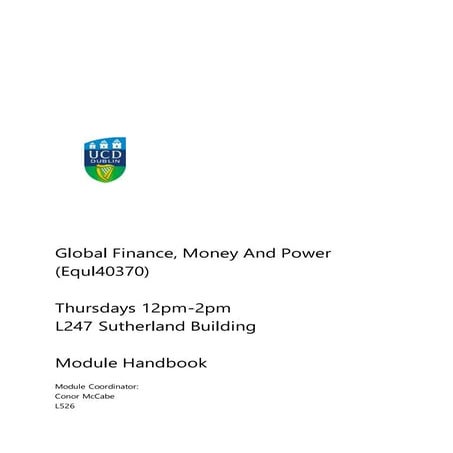 Global Finance, Money and Power Module Handbook