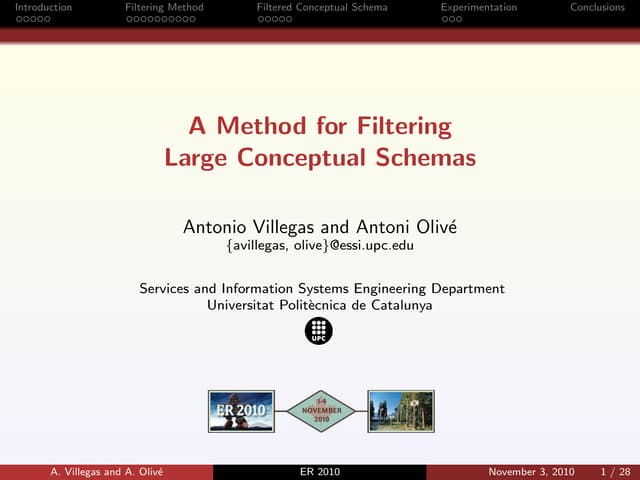 A method for filtering large conceptual schemas